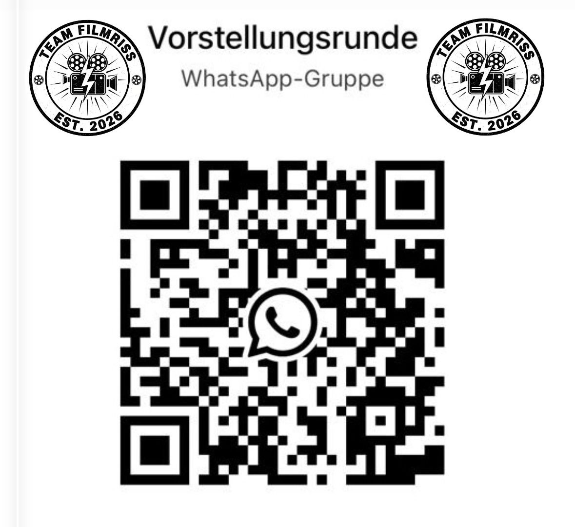 Team Filmriss QR Code Sticker – WhatsApp Gruppen Aufkleber quadratisch (5,5 cm)