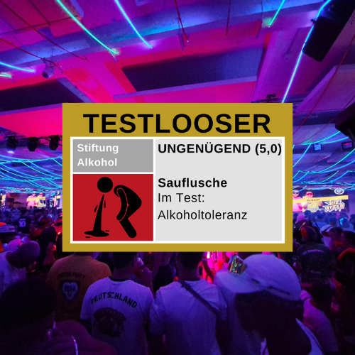 Party Sticker Sauflusche – Ungenügend (5,0)“ mit Kotzsymbol – ideal, um jemanden mit Saufaufklebern auf Malle bloßzustellen