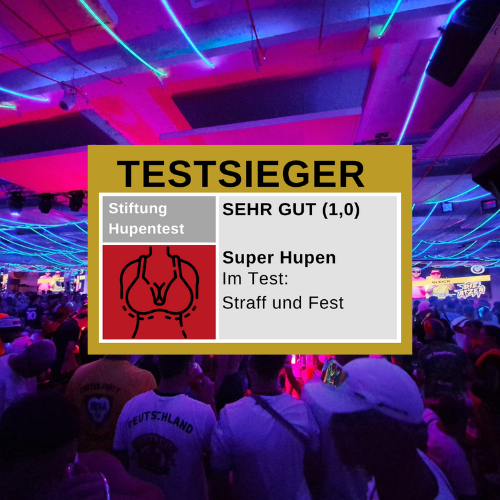 Lustiger Testsieger Sticker mit Aufdruck „Geilste Titten – Stiftung Hupentest“ – ideal für Ballermann, Festival, Malle-Crush & Eisbrecher Sticker.
