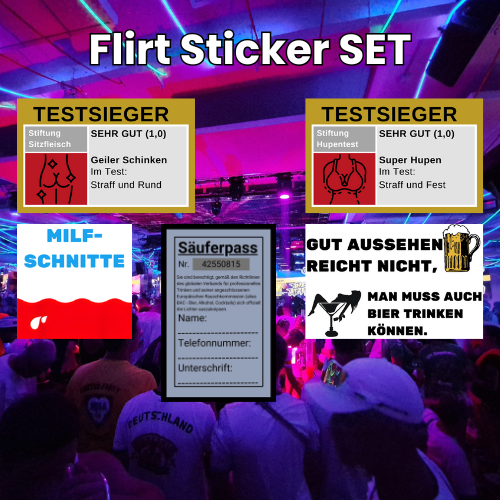 Flirt Sticker Set – Eisbrecher Aufkleber für Malle