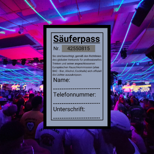 Säuferpass – Flirt Sticker zum Ausfüllen als Malle Sticker, Ballermann Aufkleber, lustiger Aufkleber, Flirt Sticker, Saufaufkleber – wetterfest, UV-beständig und perfekt für Bierkönig, Megapark & Festivals.