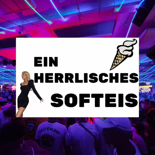 Frecher Flirt-Sticker mit dem Spruch ‚Ein herrliches Softeis‘, Softeis-Symbol und einer attraktiven Frau – idealer Aufkleber für Malle-Urlaub, um charmant Interesse zu zeigen.